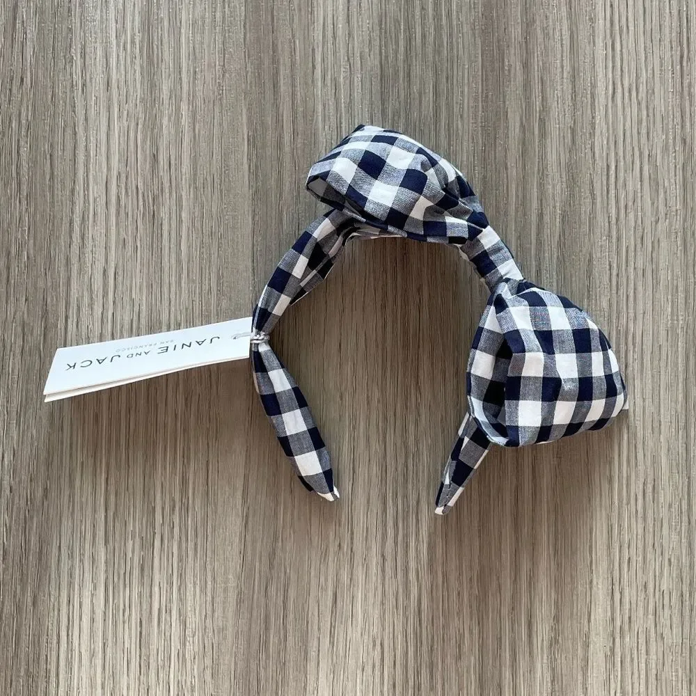 NWT Janie and Jack Gingham Bow Headband Navy One Size